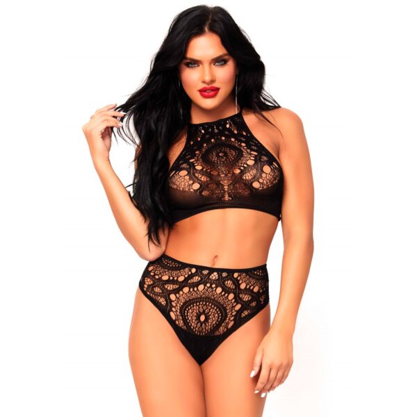 Leg Avenue Net Blonde Sæt       - Sort - S/M