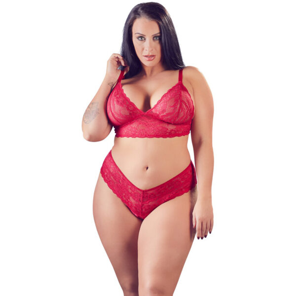 Cottelli Blonde BH Sæt Rød Plus Size    - Rød - XL