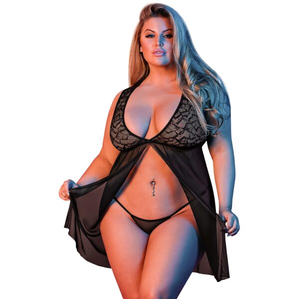 Magic Silk Fly Away Babydoll Blonde Sæt Plus Size   - Sort - Plus size
