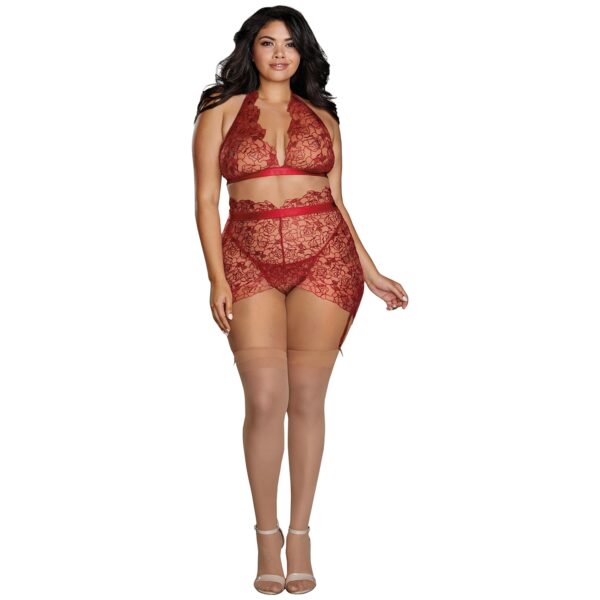 Dreamgirl Delicate Floral BH Sæt Plus Size    - Sort - XL
