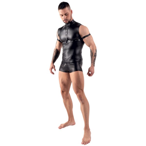 Svenjoyment Wetlook Top med Harness      - Sort - M