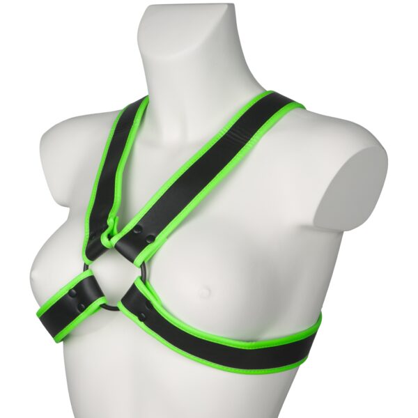 Ouch! Glow in the Dark Cross Bryst Harness   - Sort - L/XL