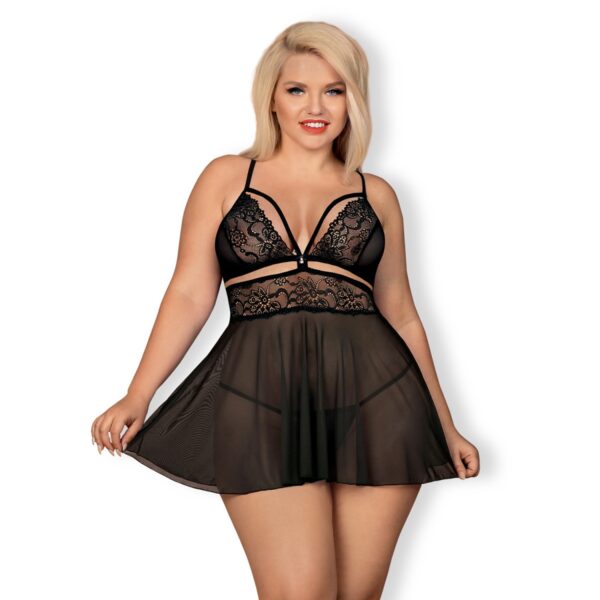 Obsessive Sort Babydoll Sæt Plus Size     - Sort - Plus size