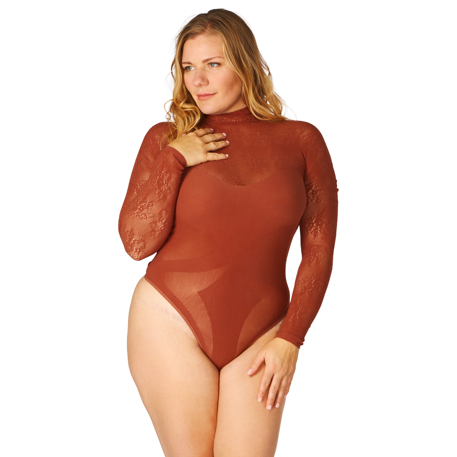NORTIE Blossom Esme Rust Bodystocking Plus Size - Rød - Plus size