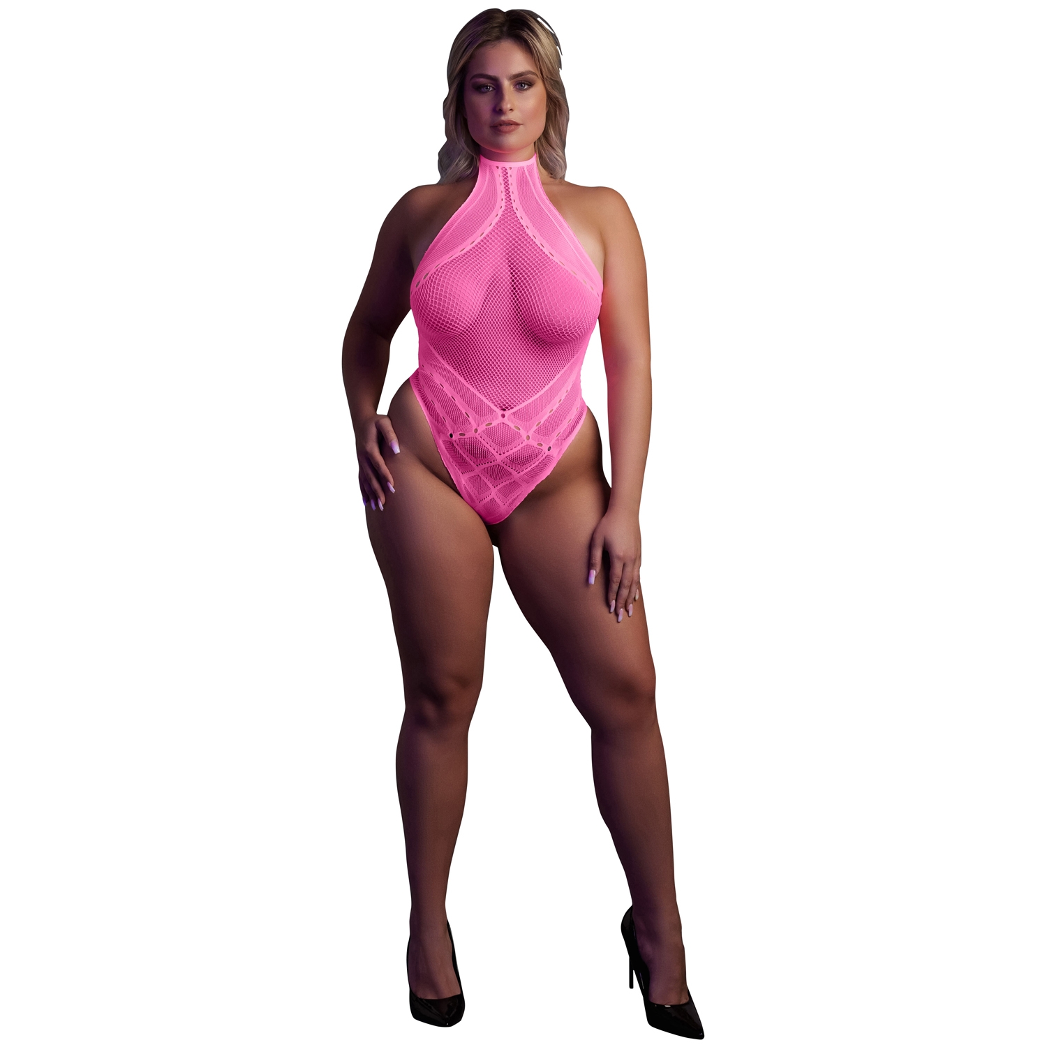 Ouch! Glow in the Dark Neon Pink Body Plus Size - Pink - Plus size