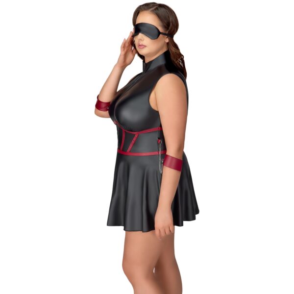 Cottelli Bondage Curves Sort Wetlook Bondage Kjole med Blindfold   - Sort - 2XL