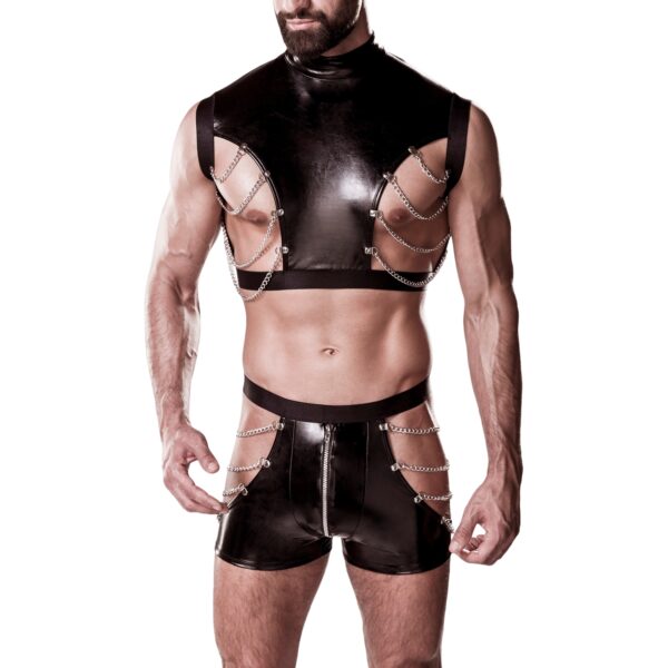 Grey Velvet Men Wetlook Sæt med Kæder     - Sort - S/M