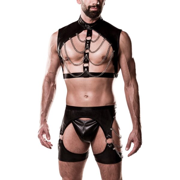Grey Velvet Men Wetlook Bondage Sæt med Bukser    - Sort - L/XL