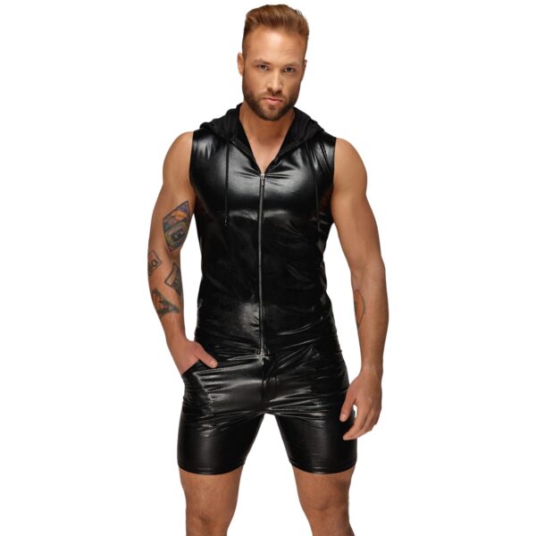 Noir Handmade Men Snake Wetlook Top med Lynlås    - Sort - 3XL