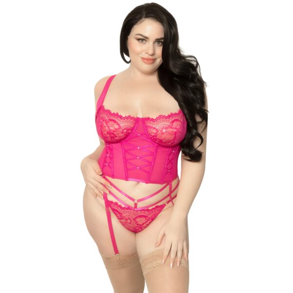 Seven'til Midnight Seven Til Midnight Fuchsia Bustier med Trusse Plus Size   - Pink - XL/2XL