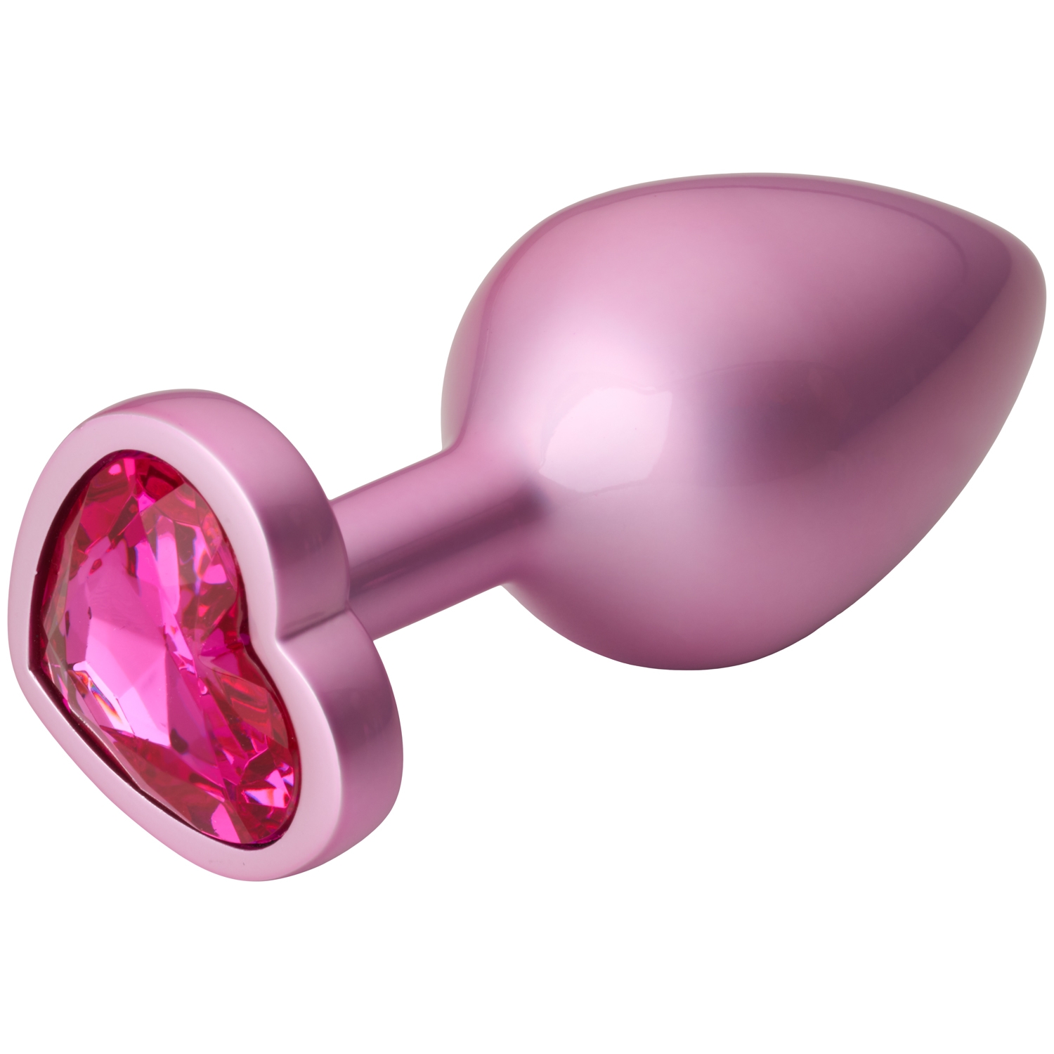 baseks Pink Pearlescent Hjerte Jewel Metal Butt Plug Medium - Pink