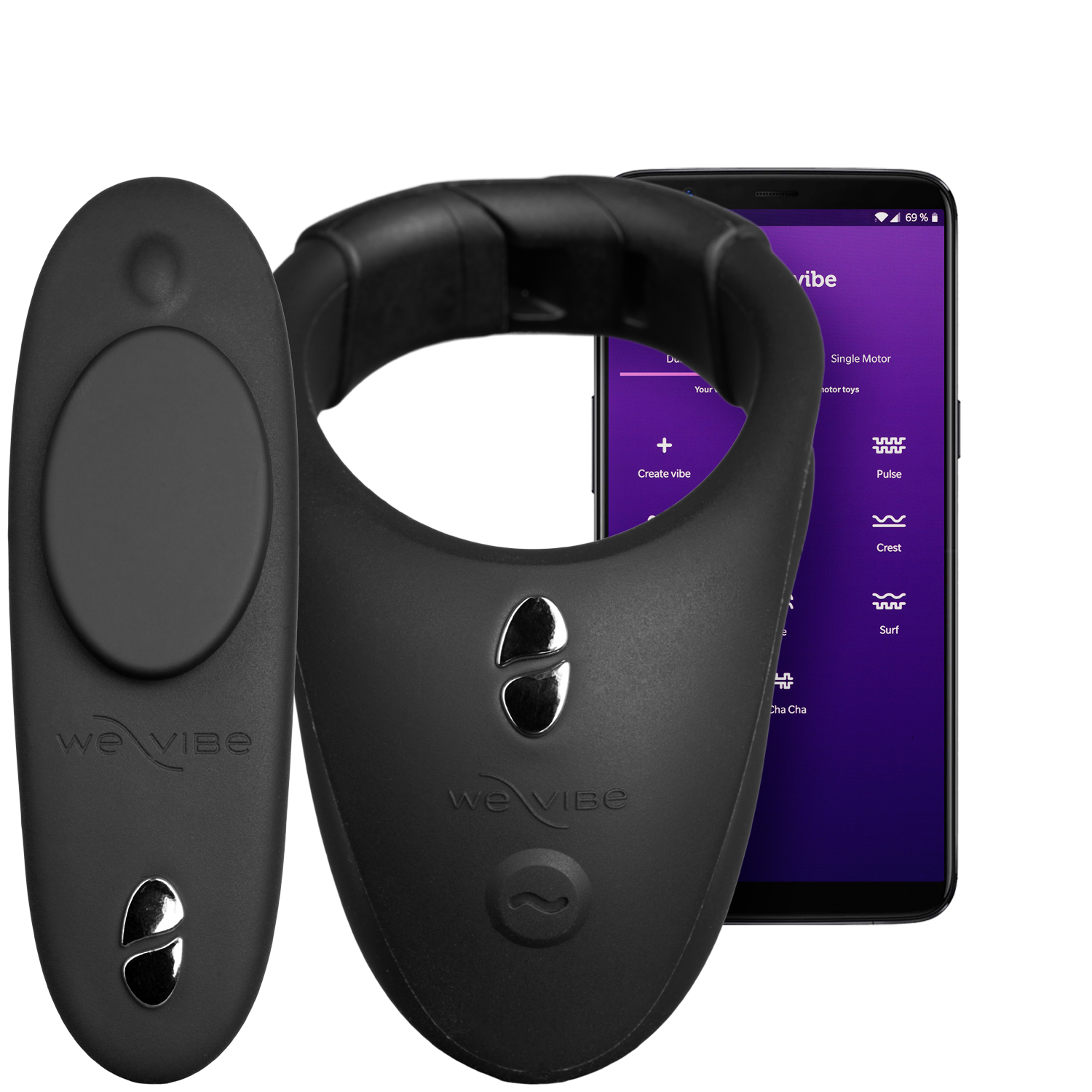 We-Vibe Tease Us Sæt Moxie Trusse Vibrator&Bond Vibrerende Penisring - Sort