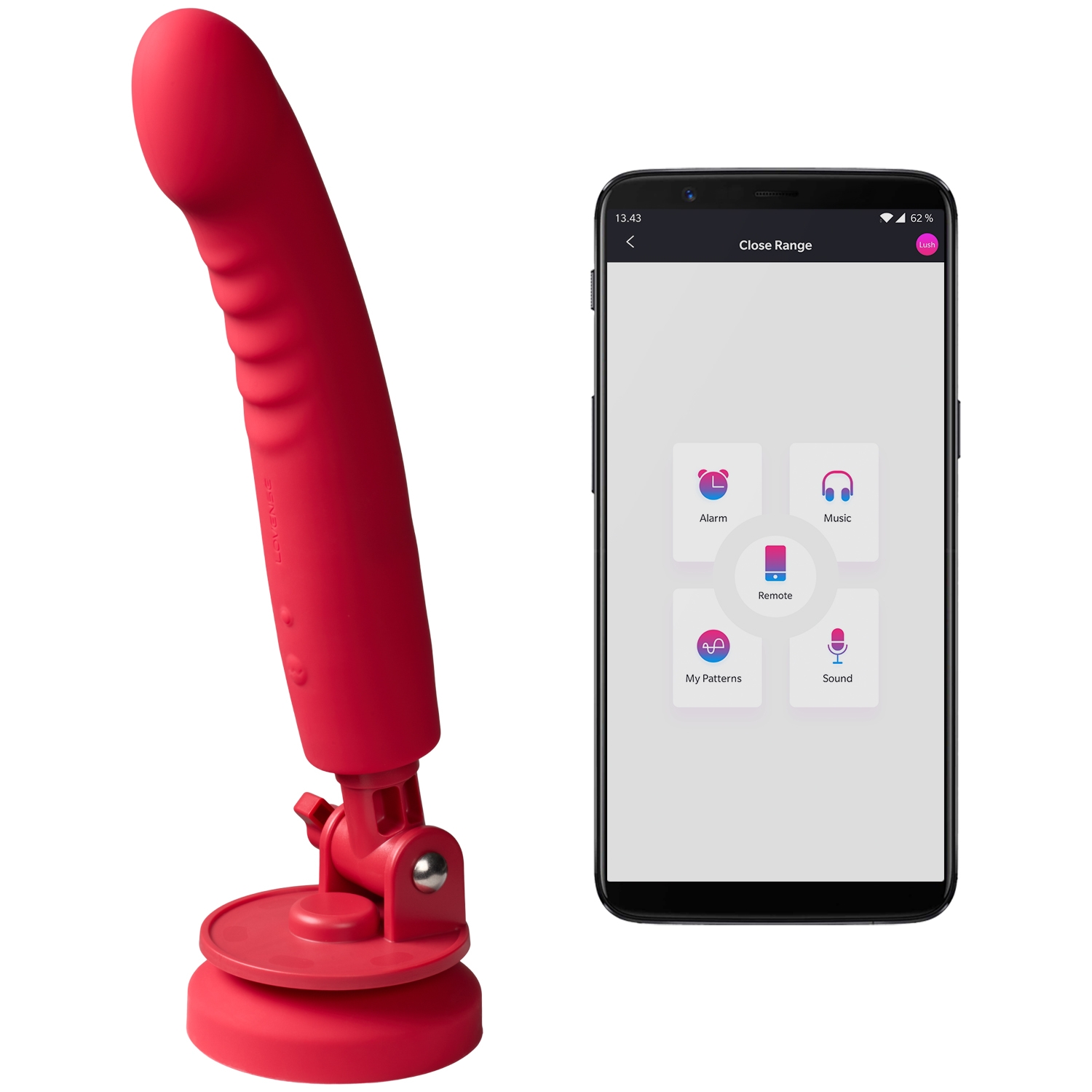 Lovense Mission 2 Vibrerende Dildo med Sugekop 47,5 cm - Rød